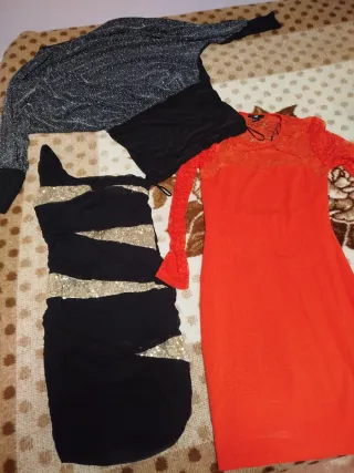 Lote 3 vestidos fiesta negros y naranja