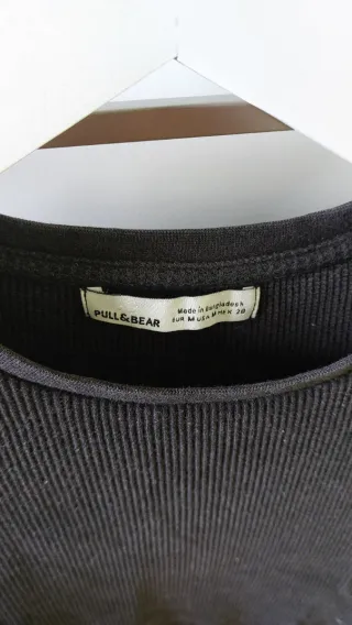 Pull&Bear Top Negro Manga Corta XS