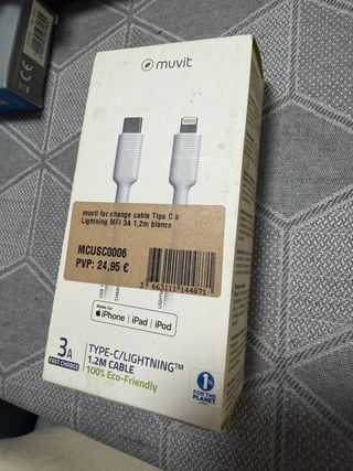 Cable MUVIT USB-C a Lightning 1.2M Blanco