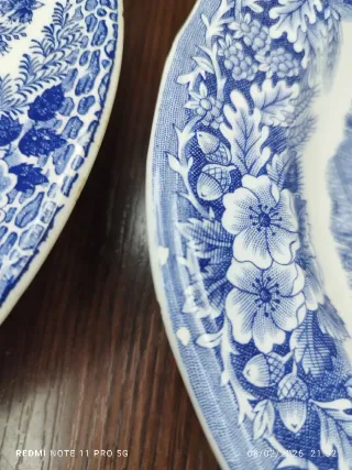 9 Platos Cerámica Italiana Azul y Blanco