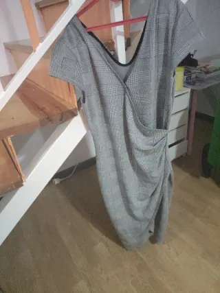 Vestido midi Boho gris y blanco