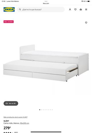 Cama nido IKEA blanca 90x200 cm