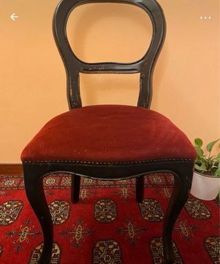 Sedia antica legno velluto rosso nero