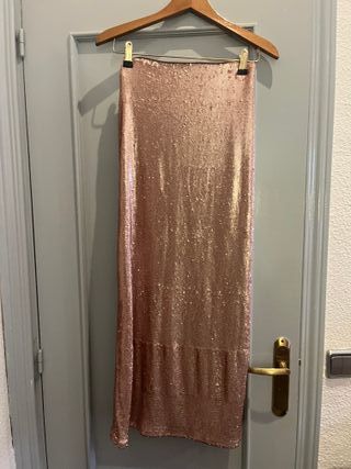 Falda larga lentejuelas rosa oro
