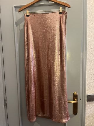 Falda larga lentejuelas rosa oro