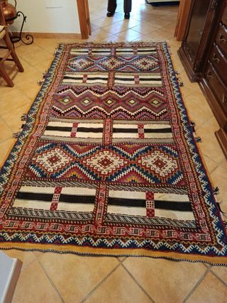 Alfombra Marroquí Lana Azul y Rojo