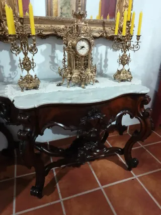 Mesa recibidor/ madera y mármol