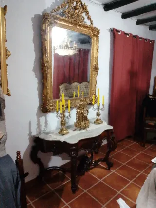 Mesa recibidor/ madera y mármol