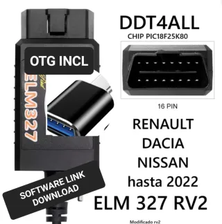 Sin stock ELM327 RV2 + OTG + DDT4ALL + ECU TWEAK