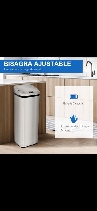Cubo de basura metálico plateado inteligente 50 L