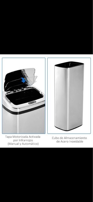 Cubo de basura metálico plateado inteligente 50 L