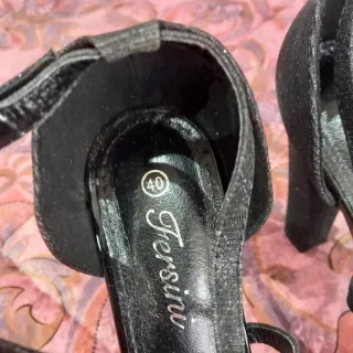 Sandali neri glitter tacco largo plateau 40