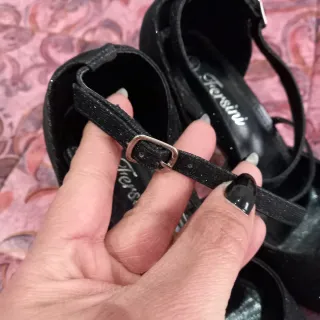 Sandali neri glitter tacco largo plateau 40