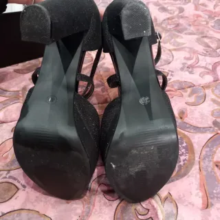 Sandali neri glitter tacco largo plateau 40