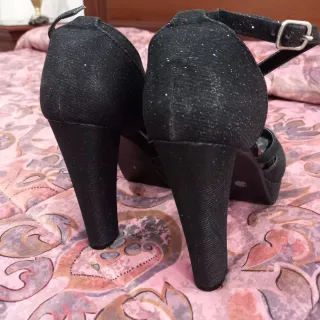 Sandali neri glitter tacco largo plateau 40