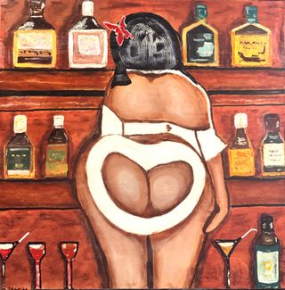 "Mujer en la barra esperando pasión"