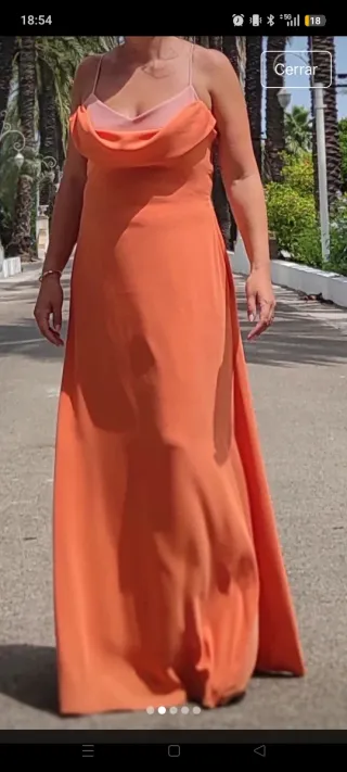 Vestido largo melocoton y rosa