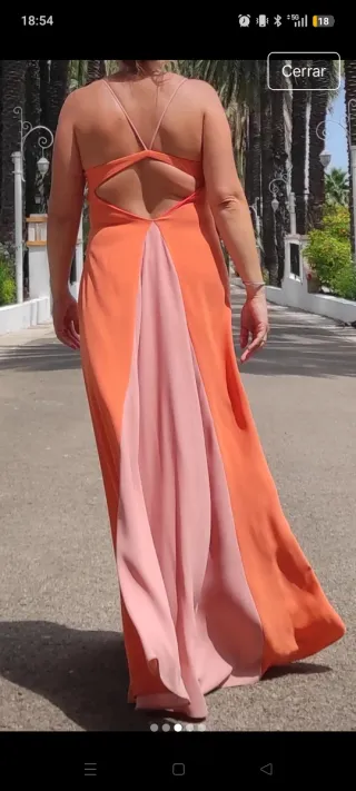 Vestido largo melocoton y rosa