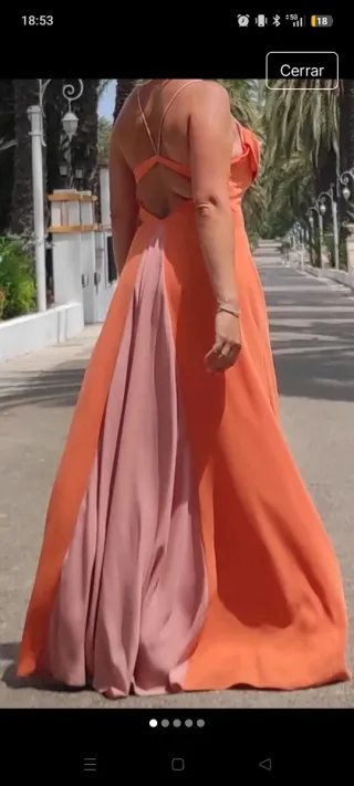 Vestido largo melocoton y rosa