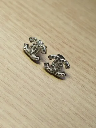 Pendientes Chanel CC Cristales Plata Blanco