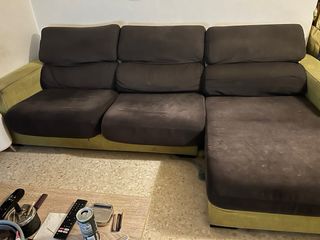 Sofá chaise longue tela marrón y verde