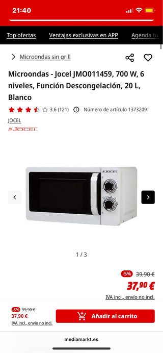 Microondas Jocel JM0011459 700W 20L Blanco