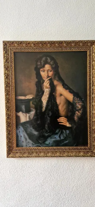 Cuadro acuarela mujer velo negro