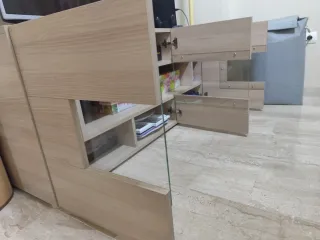 Mueble TV y Estante Madera y Cristal