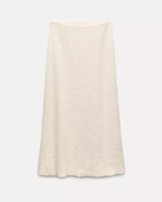 Falda Midi Zara Beige Rústica