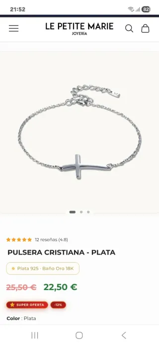 Pulsera plata con colgante de cruz