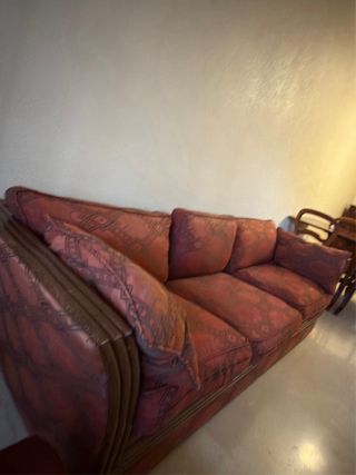 Sofá antiguo 3 plazas madera y tela