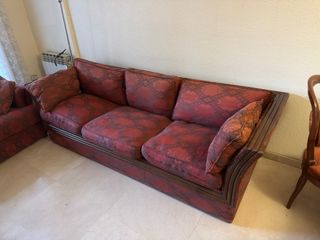 Sofá antiguo 3 plazas madera y tela