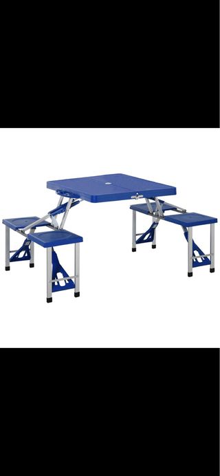 Tavolo da Campeggio Pieghevole Blu con Valigia