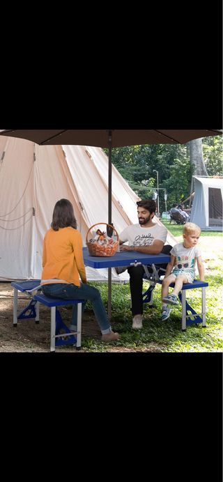 Tavolo da Campeggio Pieghevole Blu con Valigia