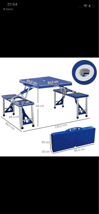 Tavolo da Campeggio Pieghevole Blu con Valigia