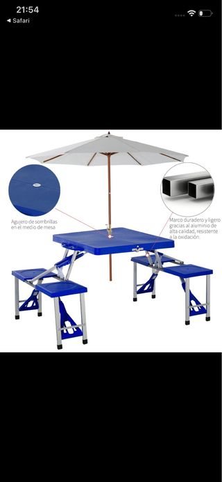 Tavolo da Campeggio Pieghevole Blu con Valigia