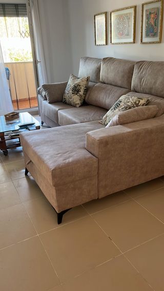 Sofá Chaise Longue Beige Tela