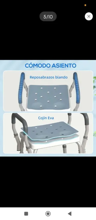 Taburete de ducha plateado y azul