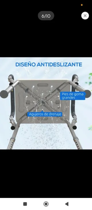 Taburete de ducha plateado y azul