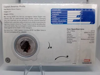 Moneda Plata Capitán América 1oz Blíster