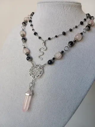 Doppia Collana Choker "ROSE QUARTZ" acciaio inox