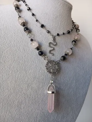 Doppia Collana Choker "ROSE QUARTZ" acciaio inox