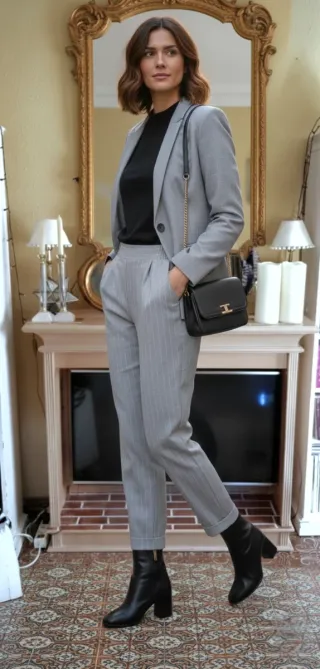 Pantalón de vestir Bershka gris con rayas