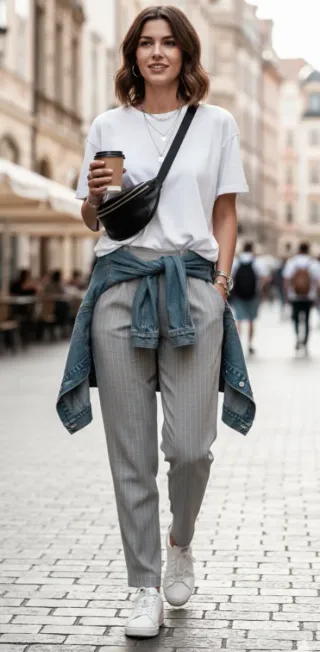 Pantalón de vestir Bershka gris con rayas