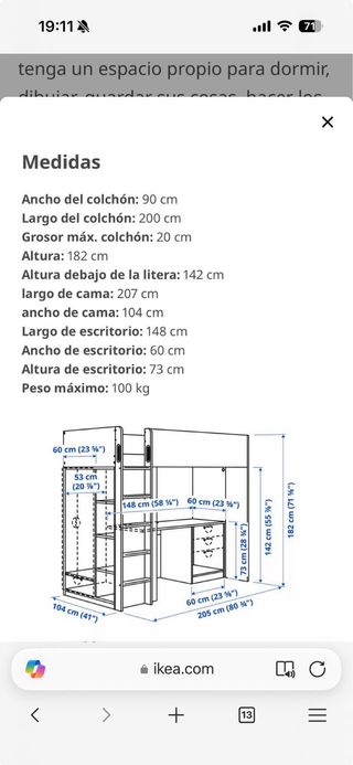Litera Ikea Blanca con Colchón y Silla