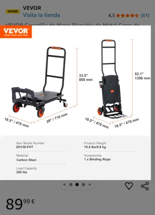 Carretilla Plegable Vevor 136kg