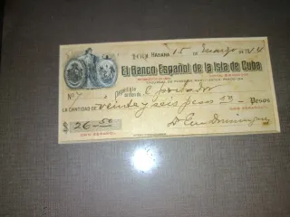 Antiguo pagaré Banco Español de Cuba 1914