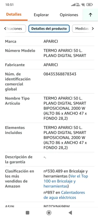 Termo eléctrico Aparici 50L