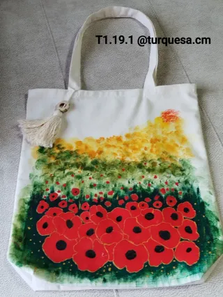 Bolso Tote Pintado a Mano Campo de Flores Amapolas
