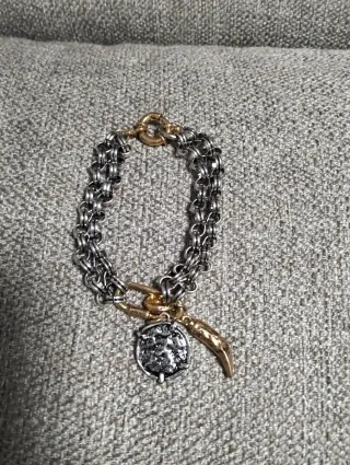 Pulsera eslabones doble tono oro y plata